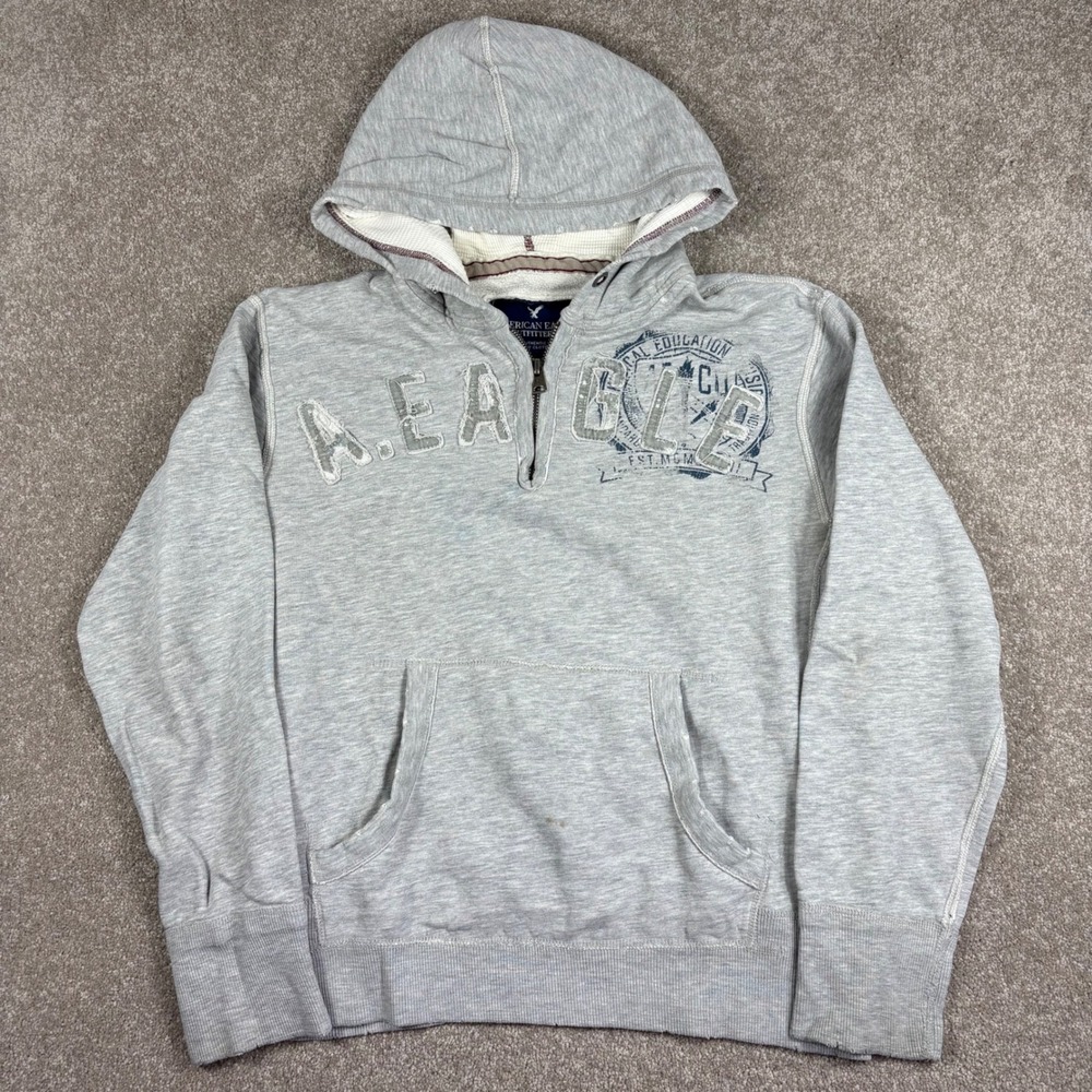 American Eagle Outfitters Mens Gray Quarter Zip Hoodie Sweatshirt Medium